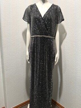 A black-gold "Mob" brand evening dress